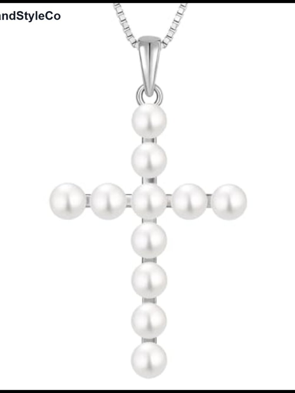925 Sterling Silver Cross Necklace Freshwater Pearl Pendant Rhodium Plated 18in